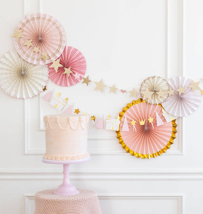 Princess Pink and Gold Party Photo Backdrop Fans