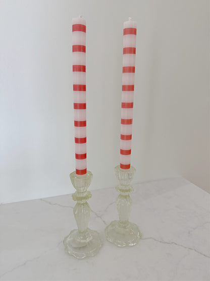 Single Red and White Striped Taper Candle