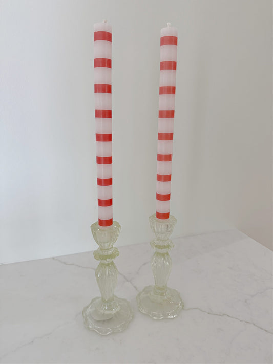 Single Red and White Striped Taper Candle