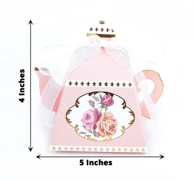 Blush Pink Teapot Favor Boxes - Set of 25 with Ribbon & Glue Dots
