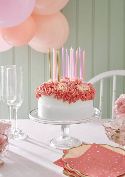 Blush Pink Lavender Gold Birthday Candles - Tall Skinny Candles | 16 Pack