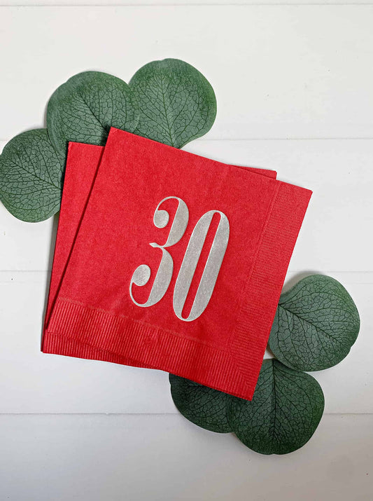 30th Birthday Napkins - Red & Silver