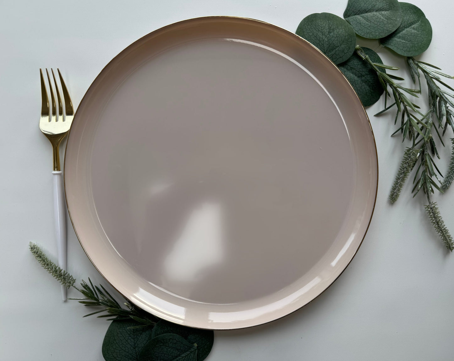 Linen Beige & Gold Square Plates Set 32 Pack - 16 Dinner & 16 Salad Plates for Weddings