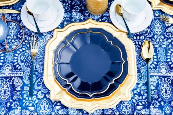 Navy Luncheon Plates with Gold Edge