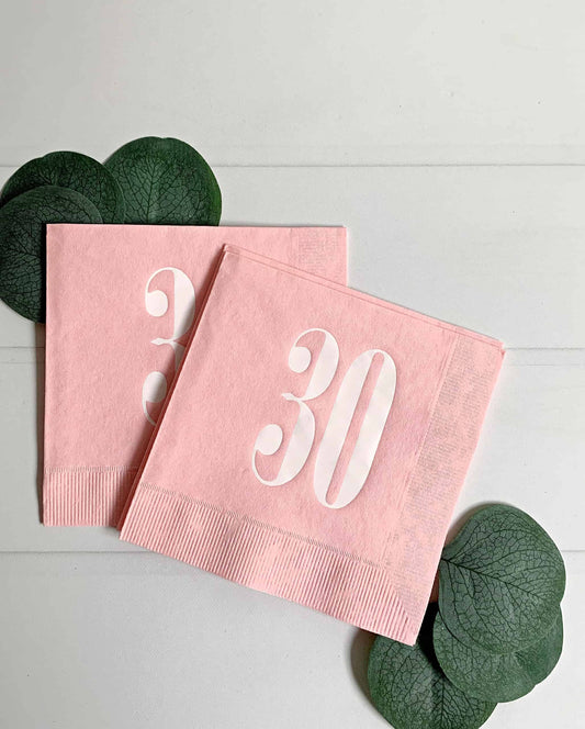 30th Birthday Napkins - Pink & White