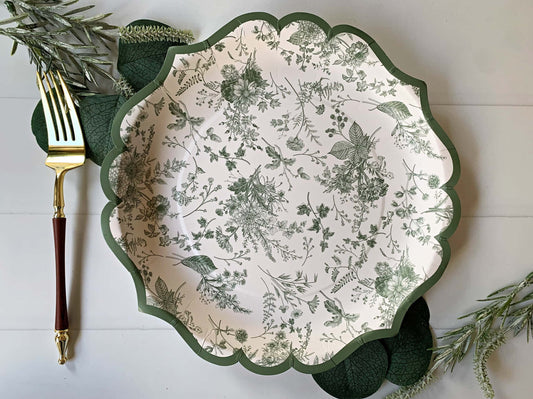 Sage Floral Paper Dinner Plates