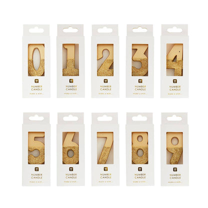 Gold Glitter Number 9 Birthday Candle - 9th Birthday Cake Topper