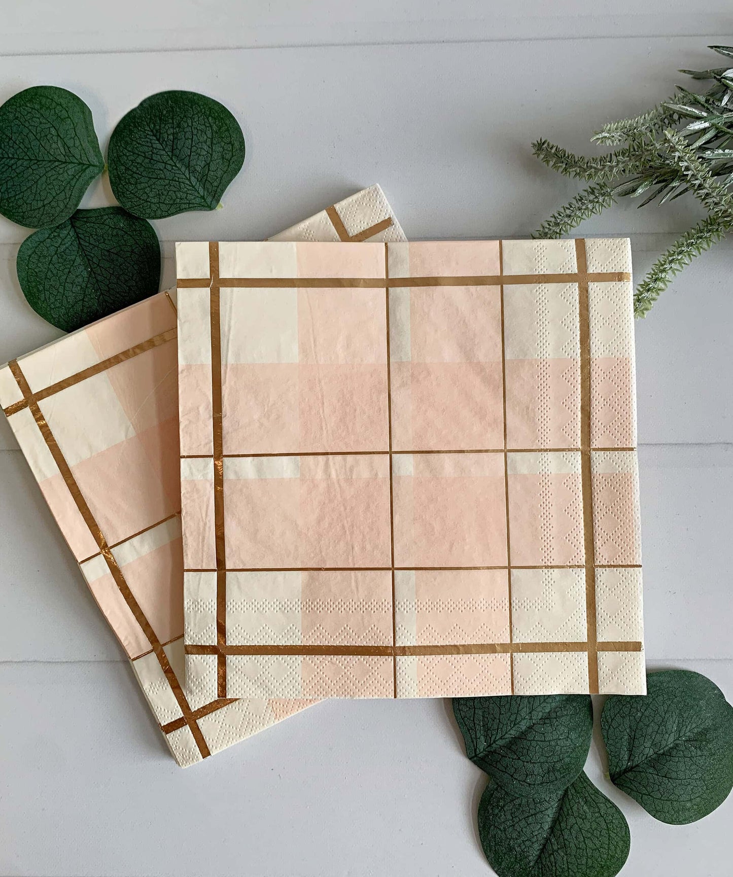 Peach Plaid Luncheon Napkins