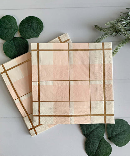 Peach Plaid Luncheon Napkins
