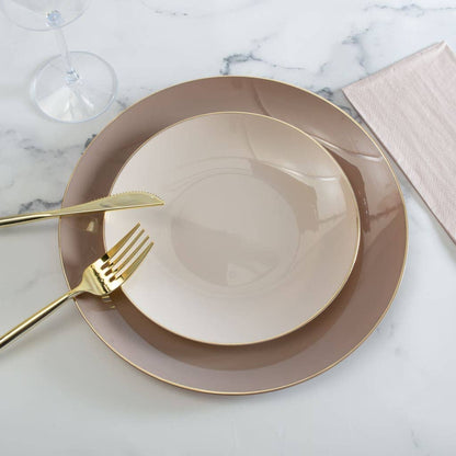 Taupe with Gold Edge Dinner Plates 10.25"