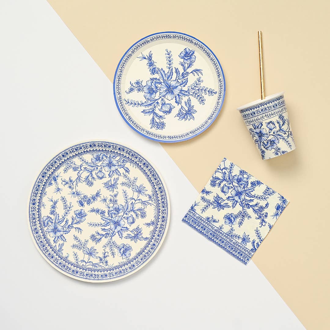 Blue Toile Dessert Plates - Bold Floral