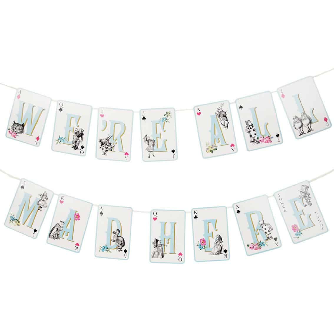 We're All Mad Here Paper Bunting 10 Feet - Alice in Wonderland Tea Party Decorations
