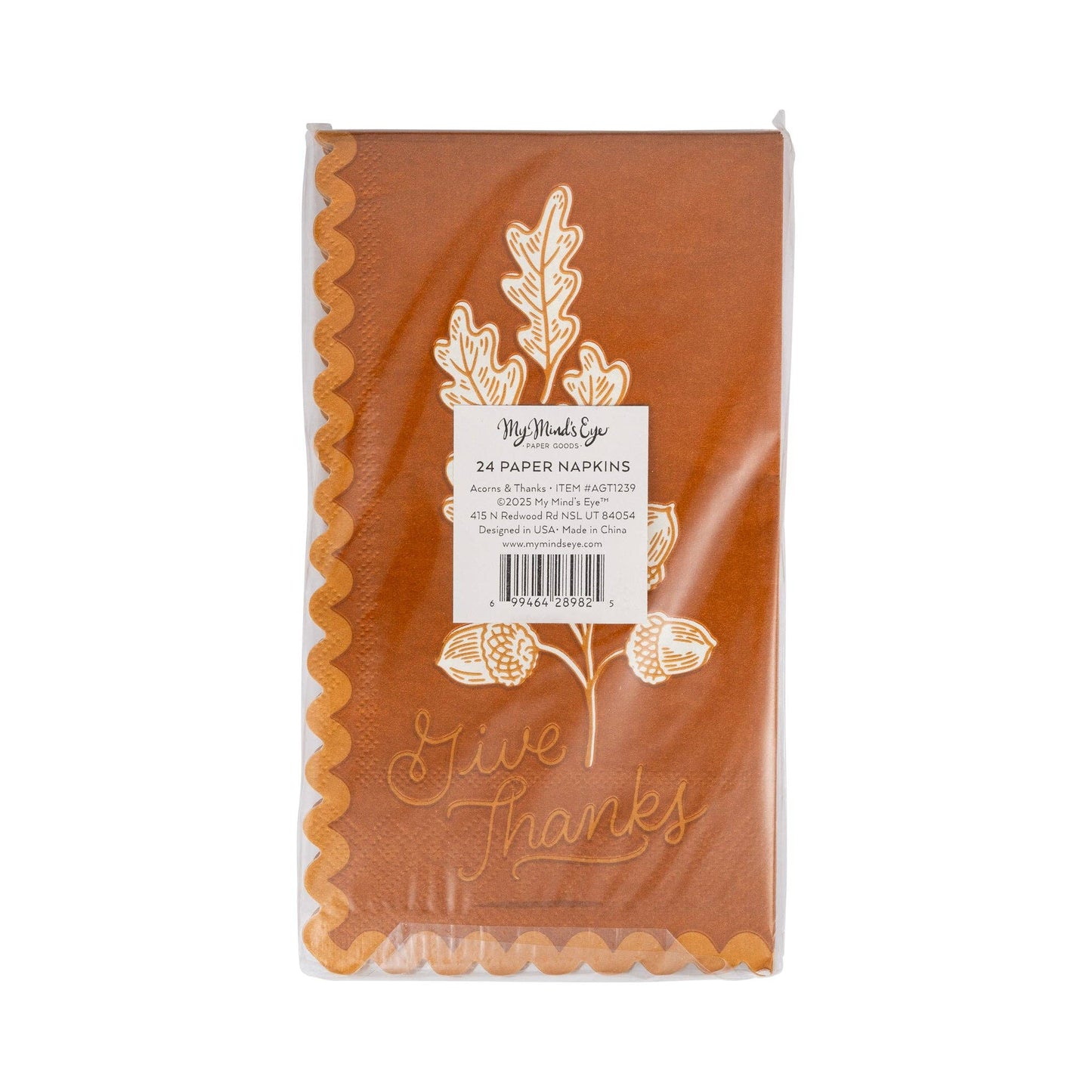 Give Thanks Acorns Orange Dinner Napkins - Scalloped Details