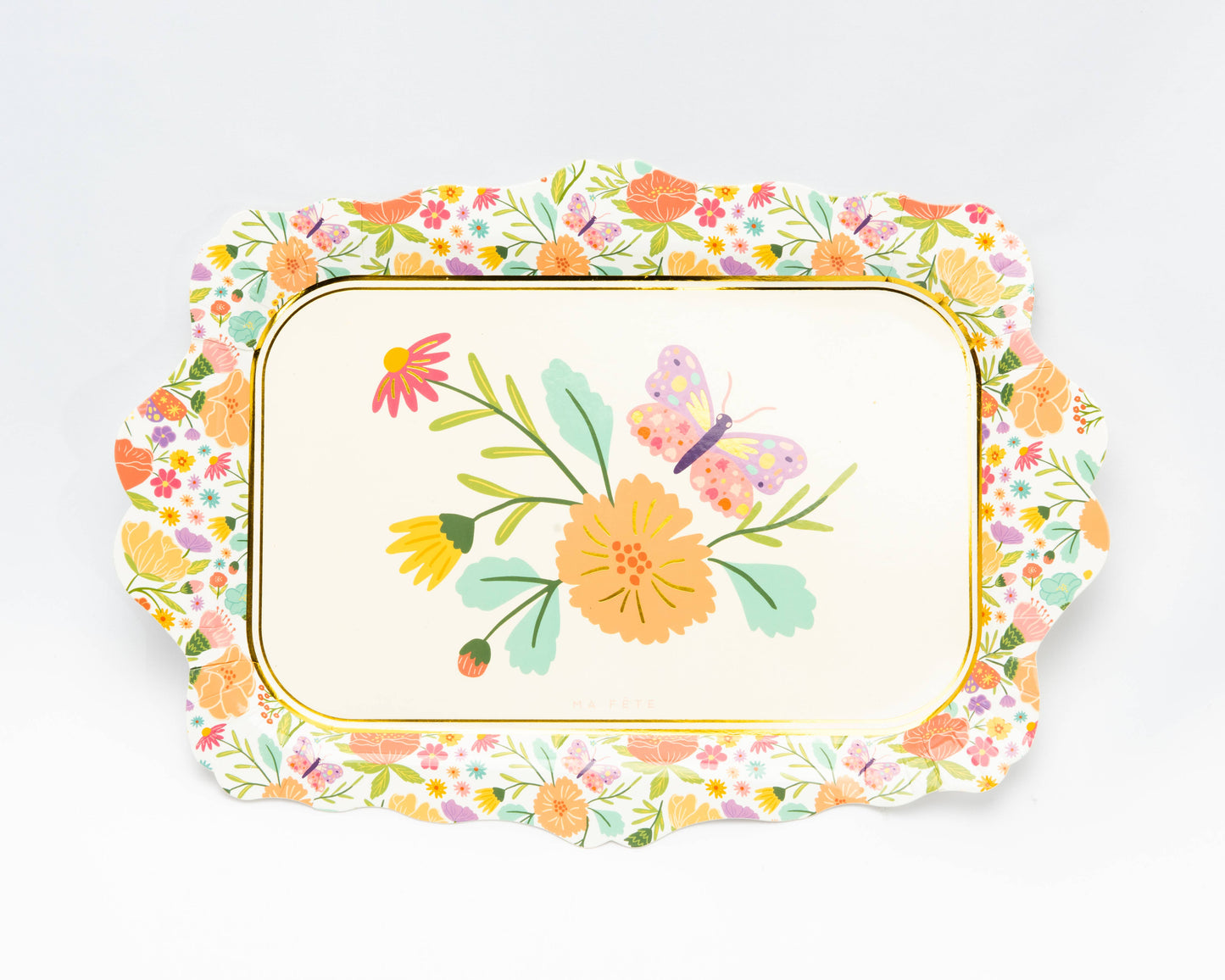 Floral Butterfly Paper Serving Trays 4 Pack - Tea Party Bridal Shower Decorations