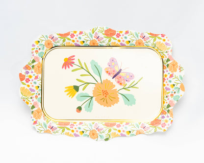 Floral Butterfly Paper Serving Trays 4 Pack - Tea Party Bridal Shower Decorations