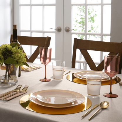 Linen Beige & Gold Plastic Plates Set 40 Pack - 20 Dinner & 20 Salad Plates for Weddings