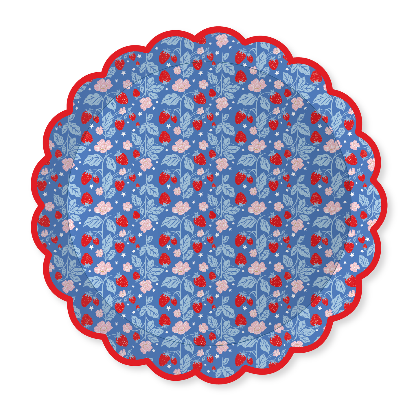 Strawberry Dessert Plate - Blue and Red
