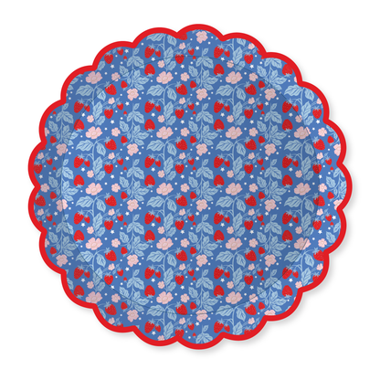 Strawberry Dessert Plate - Blue and Red
