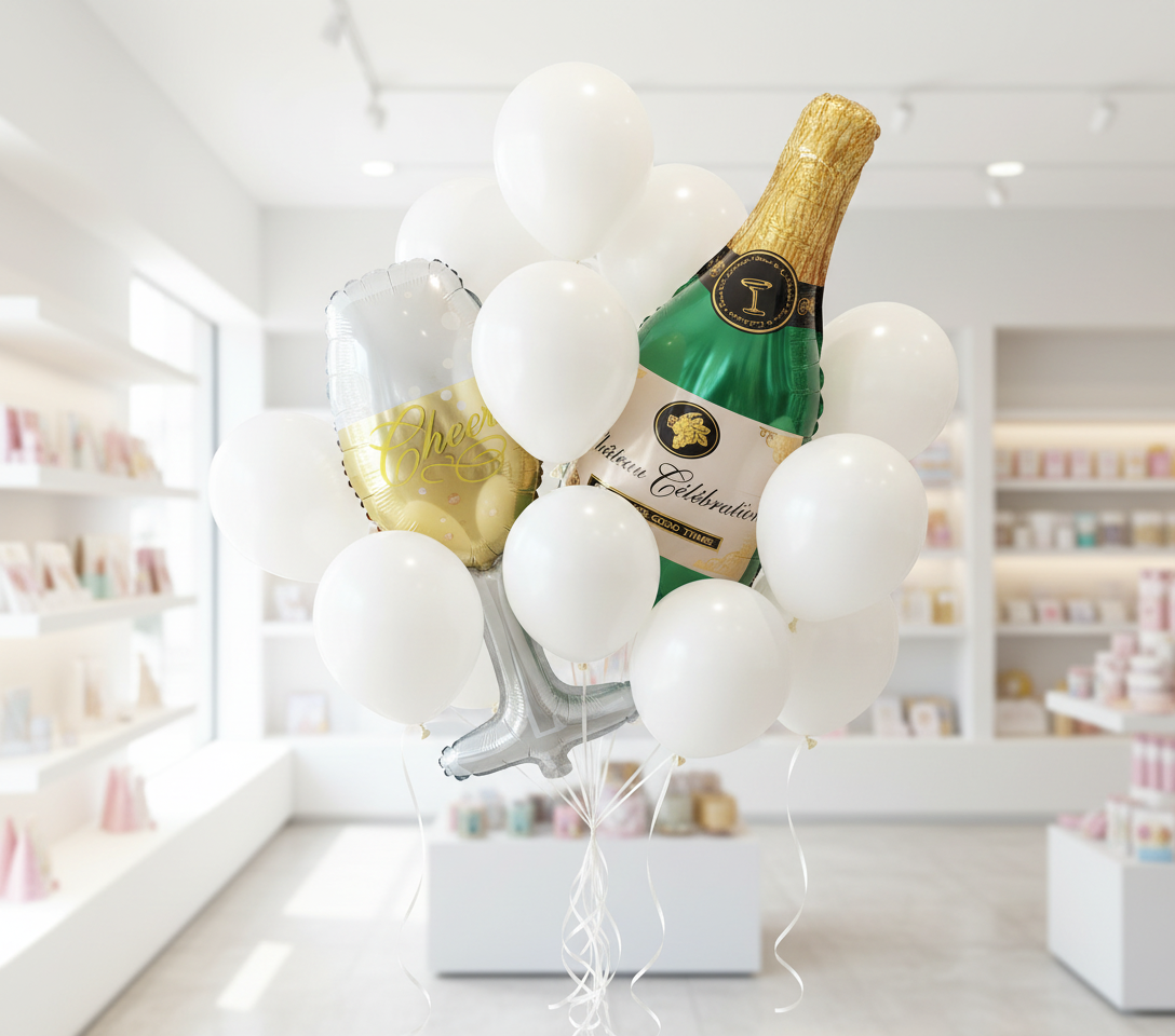 Champagne Balloon Set with Bubble Effect in Bright Shop