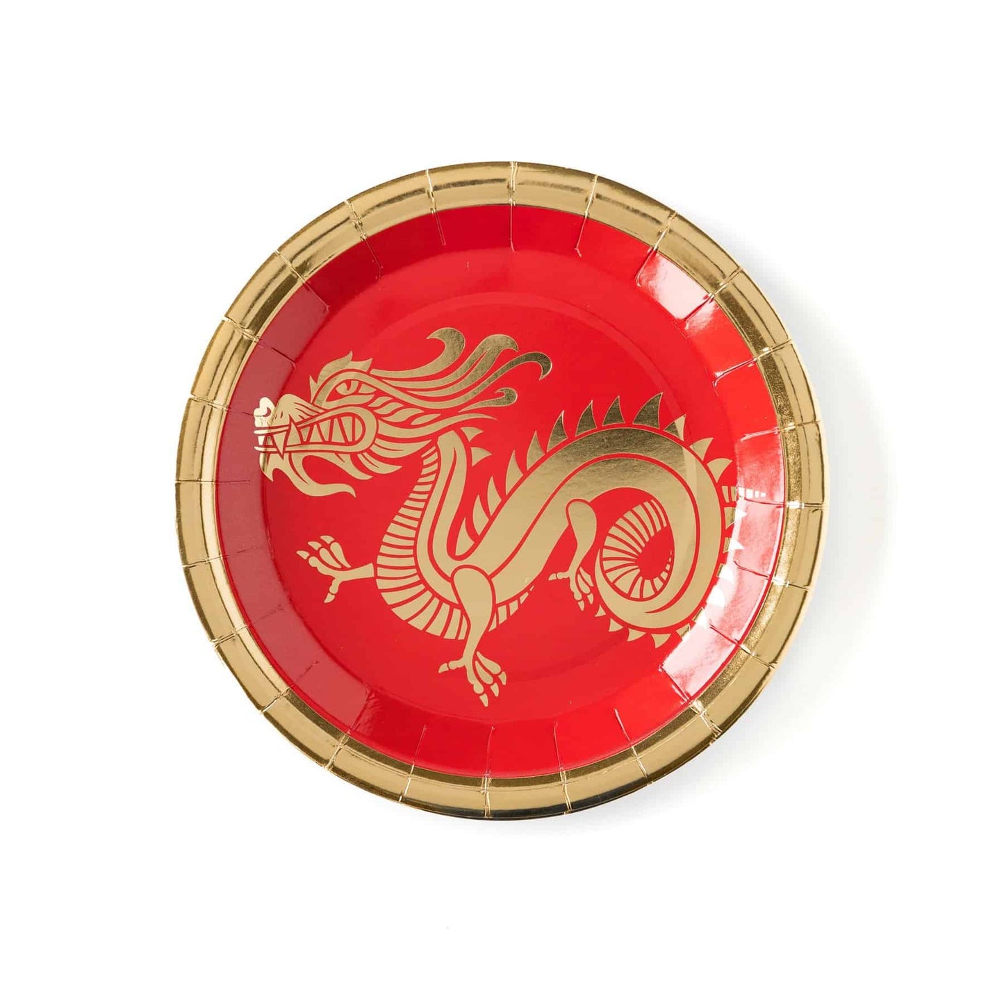 Chinese New Year Dragon Plates in Red with gold foil for lunar new year.