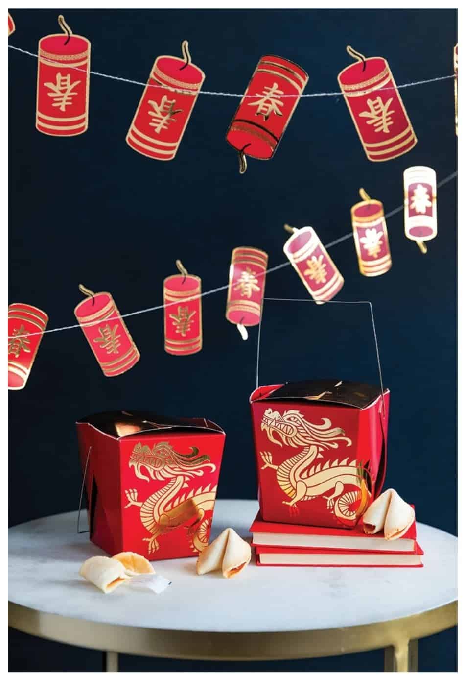 Chinese New Year Treat Boxes - Take out boxes in red with gold foil