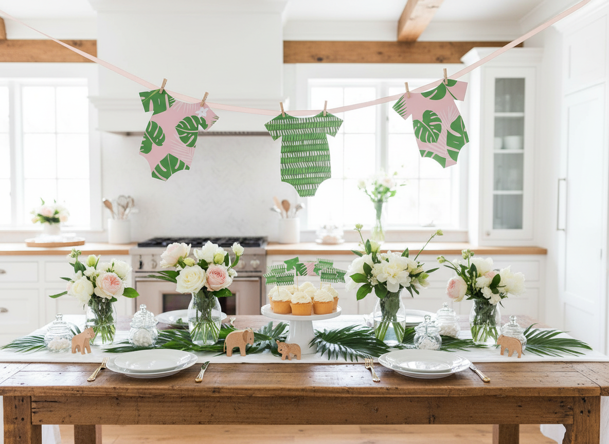 Close-up baby shower table
