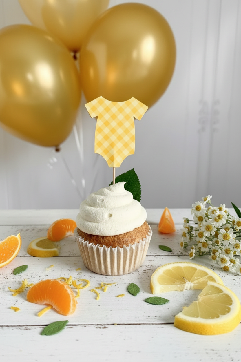 Close-up cupcake with lemon slices