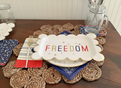 Close-up of Freedom plates with napkins
