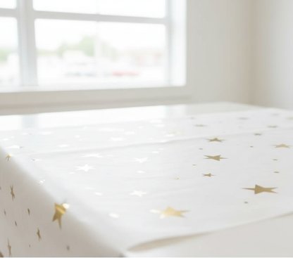 Close-up of Gold Star Table Runner with paper sheen