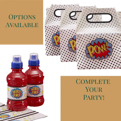Comic Superhero Boxes and Juice labels