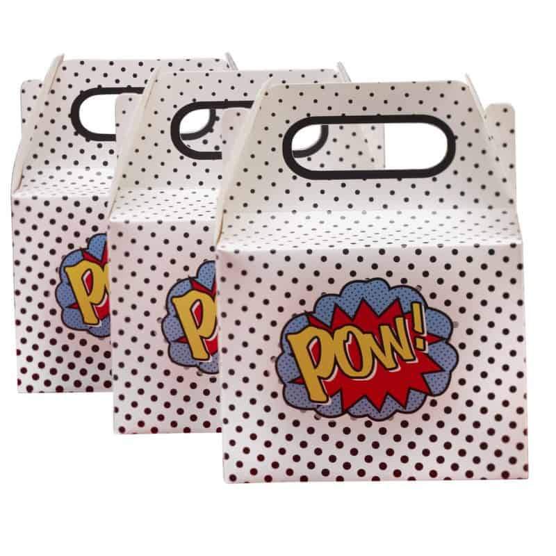 Comic Superhero Party Favor Boxes and Juice Bottle Labels