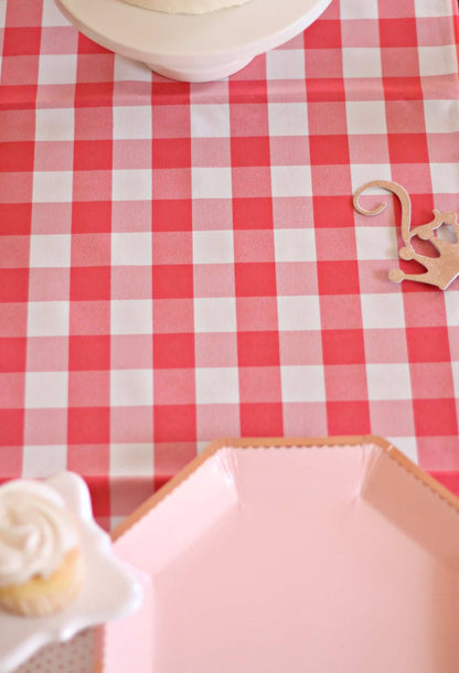 Coral Gingham Plaid Table Runners