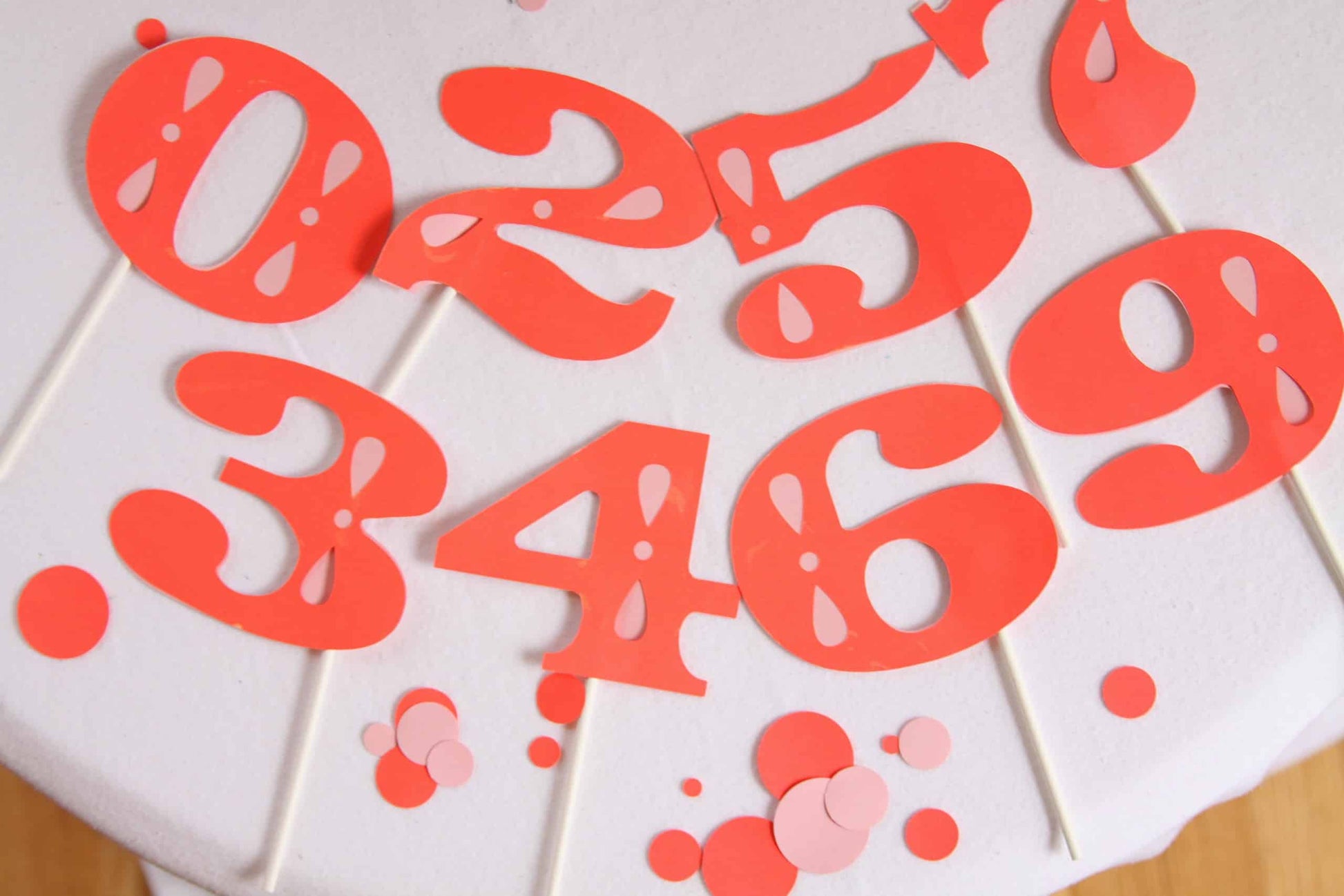 Coral Number Cake toppers for a Pink Bow Birthday party