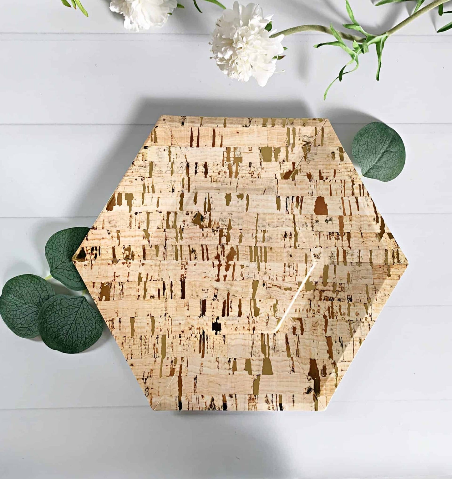 Rustic Dinner Plates - Cork Pattern with Gold Accents - Perfect for a woodland baby shower