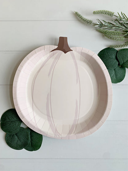 Cream Pumpkin Shaped Paper Plates | Set of 8 | 9 Inch | EnFete Party