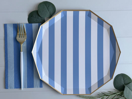 Periwinkle Blue Cabana Striped Paper Plates