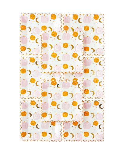 Pink Pumpkins, Stars and Moon Paper Plate