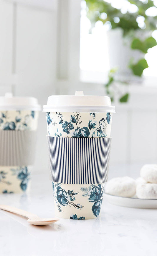 Navy Floral Paper Coffee Cups
