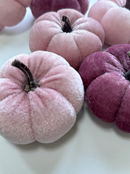 Pink, Mauve and Plum Velvet Pumpkins Set of 6