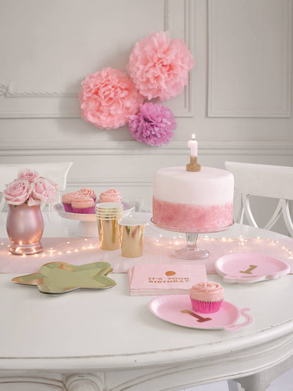 Pink & Gold Glitter Number 1 Birthday Candle | First Birthday Cake Candle