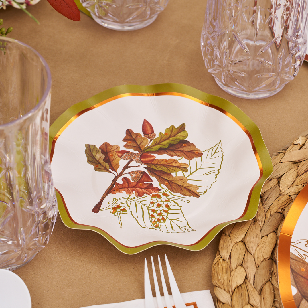 Fall Acorn and Oak Paper Dessert and Appetizer Plates