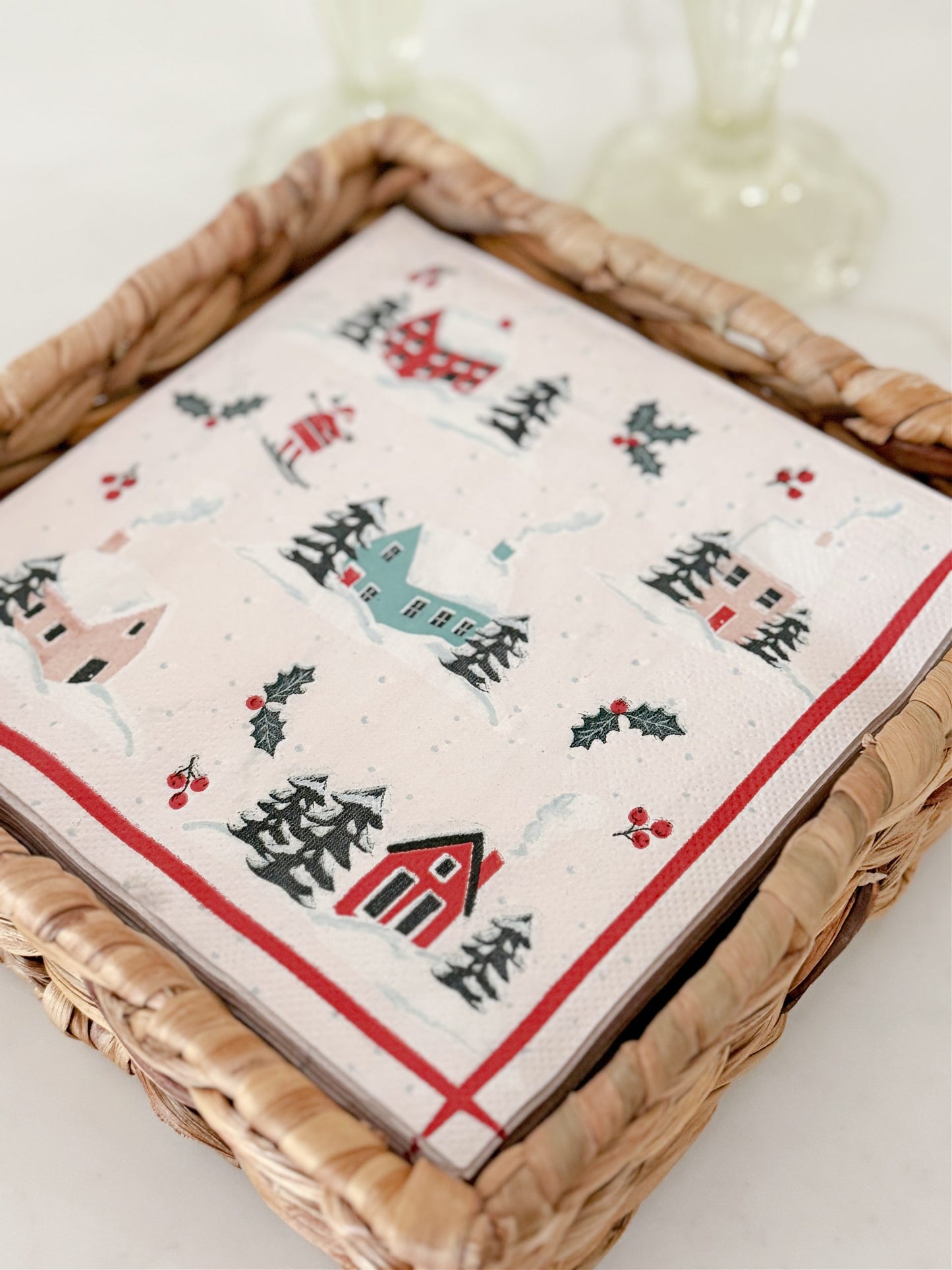 Winter Skiier Village Luncheon Napkins