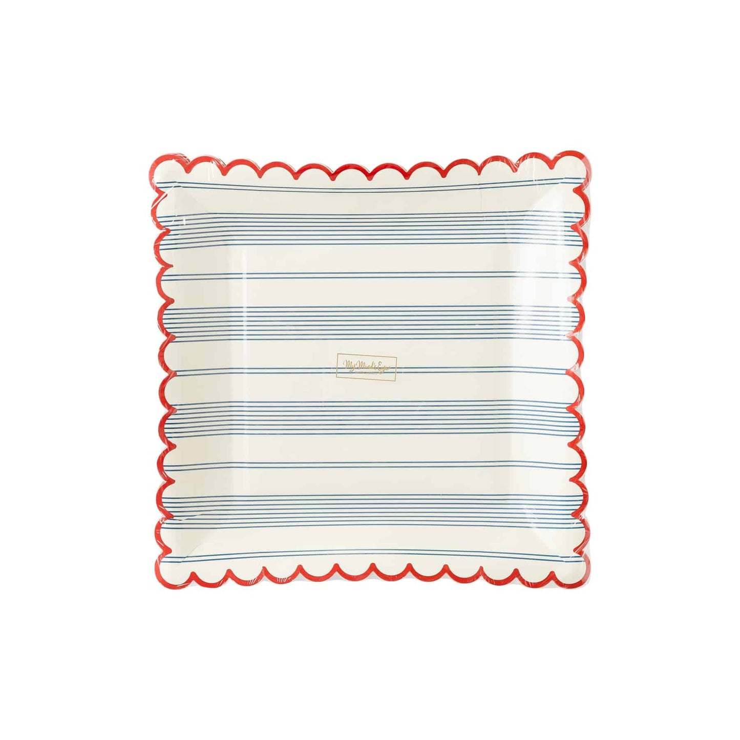 Blue Ticking Striped Scallop Plates