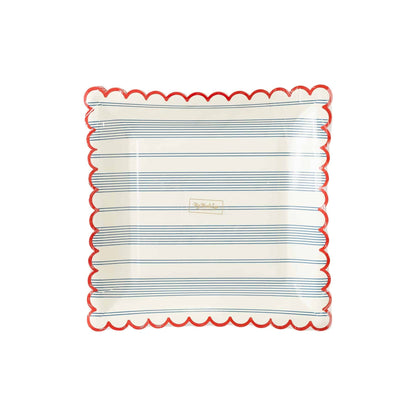 Blue Ticking Striped Scallop Plates