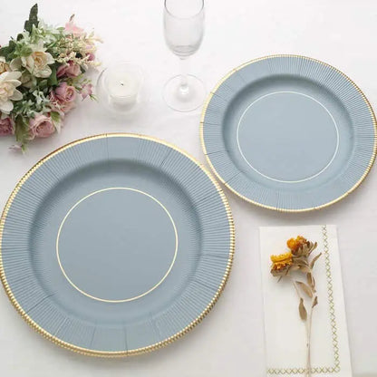 Dusty Blue Gold Rim Paper Dessert Plates
