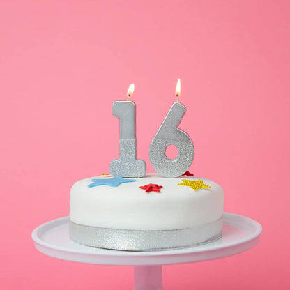 Number 6 Birthday Candle - Silver Glitter | Cake Topper