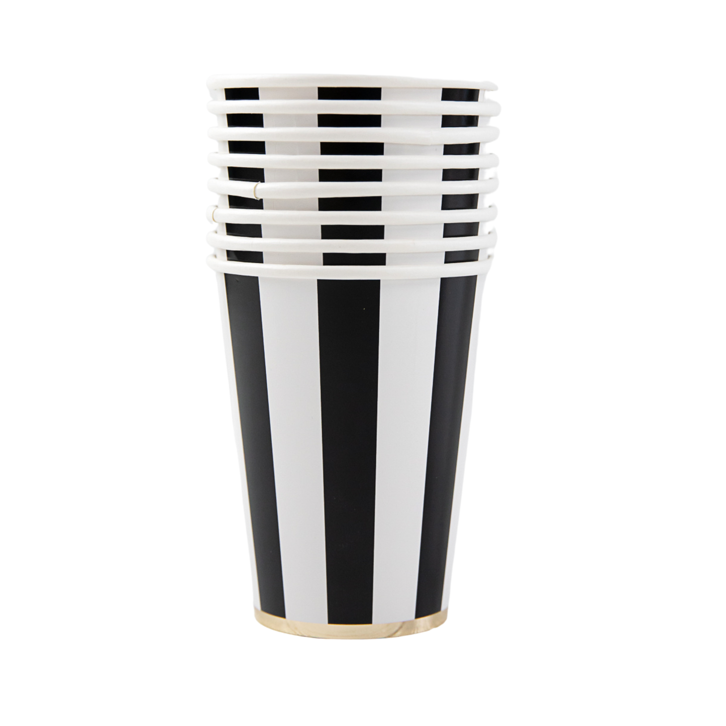Black Noir Cabana Stripe Party Cups - Elegant 12oz Paper Cups