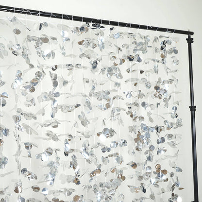 Silver Floral Backdrop Curtain - Photo Booth Background for Weddings & Parties (6ft x 5.75ft)