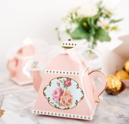 Blush Pink Teapot Favor Boxes - Set of 25 with Ribbon & Glue Dots