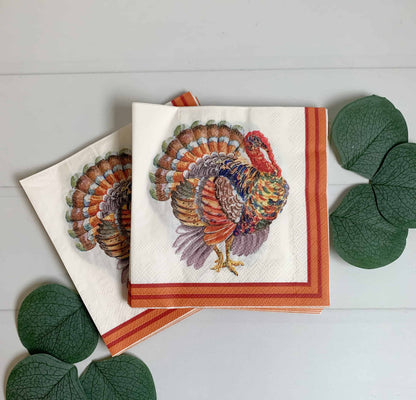 Orange Watercolor Turkey Cocktail Napkins
